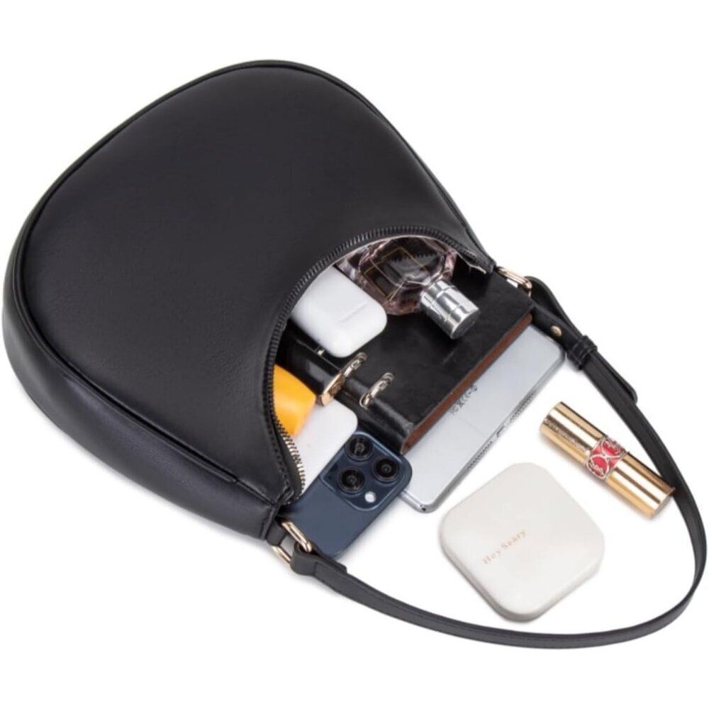Women Moon Black Imported Polyester Pu Leather Zipper Closure Mini Tote Handbag - Picture 5 of 6